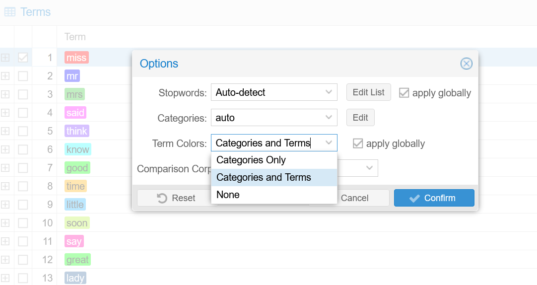 Colors Terms Categories